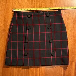 LOFT Black and Red Checkered Mini Skirt